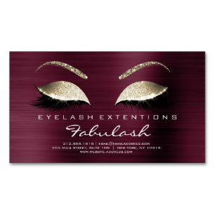 Beauty Salon Gold Glitter Adress Lashes  Burgundy Magnetic Business Card