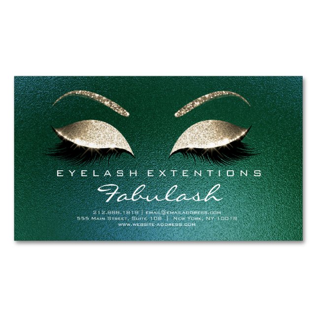 Beauty Salon Gold Glitter Adress Lashes Tropical Magnetic Business Card (Front)