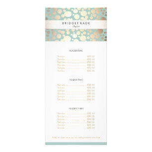 Beauty Salon Gold Turquoise Spotted Motif Menu