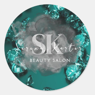 Beauty Salon Green Diamonds Classic Round Sticker