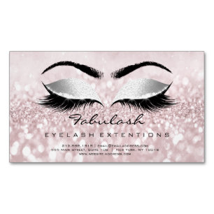 Beauty Salon Grey Pink Rose Adress Makeup Lashes Magnetic Business Card