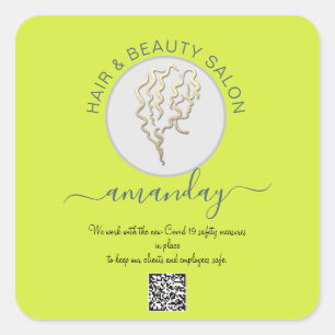 Beauty Salon Hair Covid Reopen Logo Hair QR CODE S Square Sticker