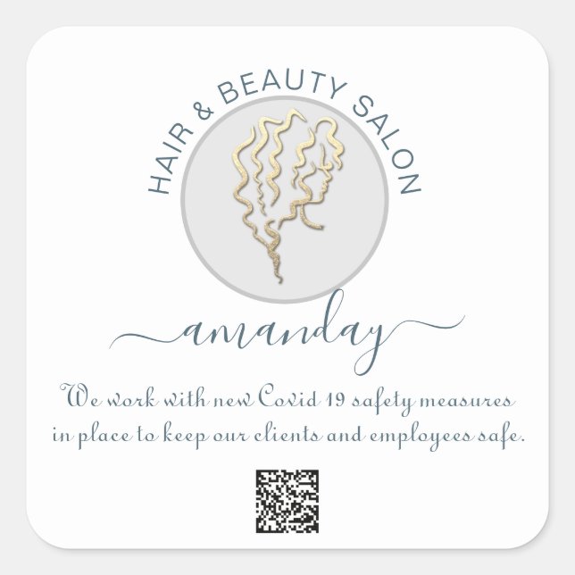 Beauty Salon Hair Reopen Logo Hair QR CODE White Square Sticker (Front)