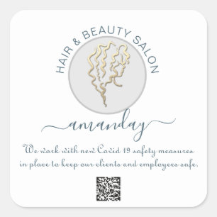 Beauty Salon Hair Reopen Logo Hair QR CODE White Square Sticker