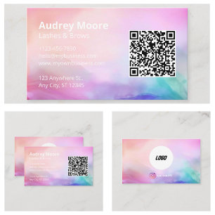Beauty Salon Lashes Brows Logo QR Code Business Card
