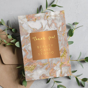 Beauty salon metallic copper grey marble thank you card