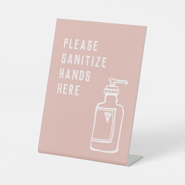 Beauty Salon Minimalist Pink Sanitize Hands Pedestal Sign (Front)