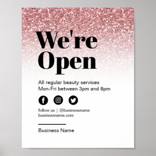 Beauty Salon Open for Business Rose Gold Glitter Poster