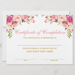 Beauty Salon Pink Floral Certificate of Completion Card