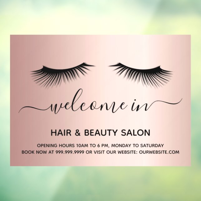Beauty salon rose gold eye lashes welcome window cling (Sheet 3)