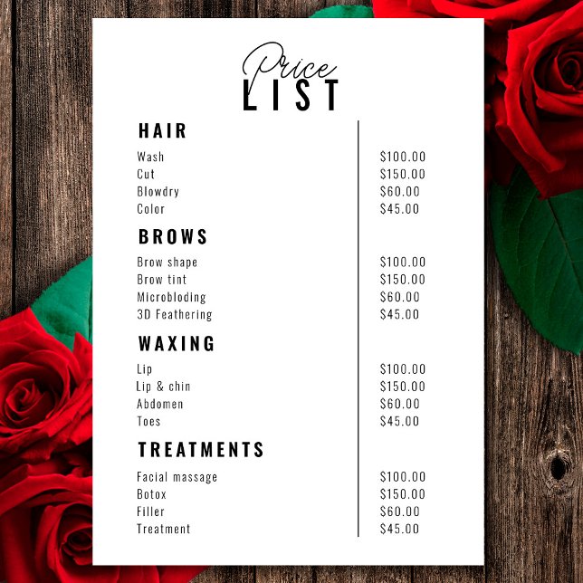 Beauty Salon Treatment Menu Services Price List (Creator Uploaded)