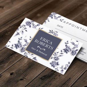 Beauty Salon Vintage Blue Floral Appointment Card