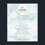 beauty salon your logo on teal marble flyer<br><div class="desc">beauty salon professional makeup artist flyer</div>