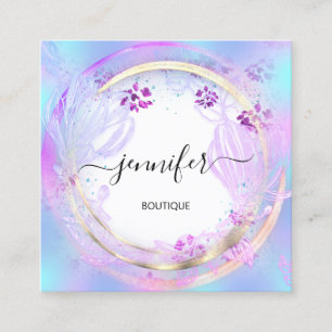 Beauty Shop Couch White Pink Floral QR Code Logo Square Business Card