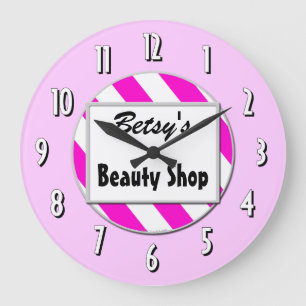 Beauty Shop Pink White Custom Retro Clock