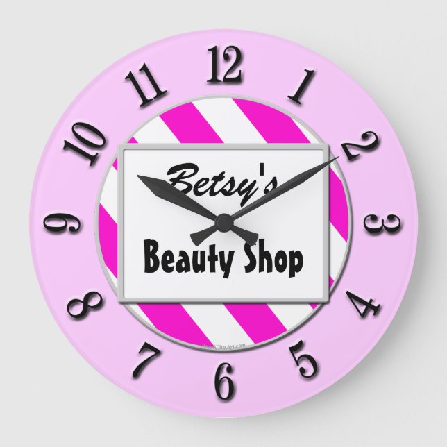 Beauty Shop Pink White Custom Retro Clock Numbers (Front)