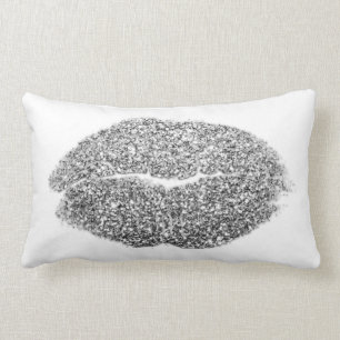 Beauty Silver Lip Glitter Grey White  Makeup Kiss Lumbar Pillow