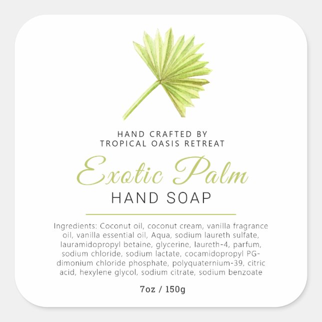 Beauty soap label tropical palm logo or custom (Front)