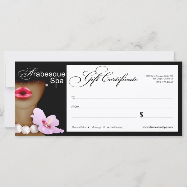 Beauty Spa Arabesque Gift Certificate (Front)