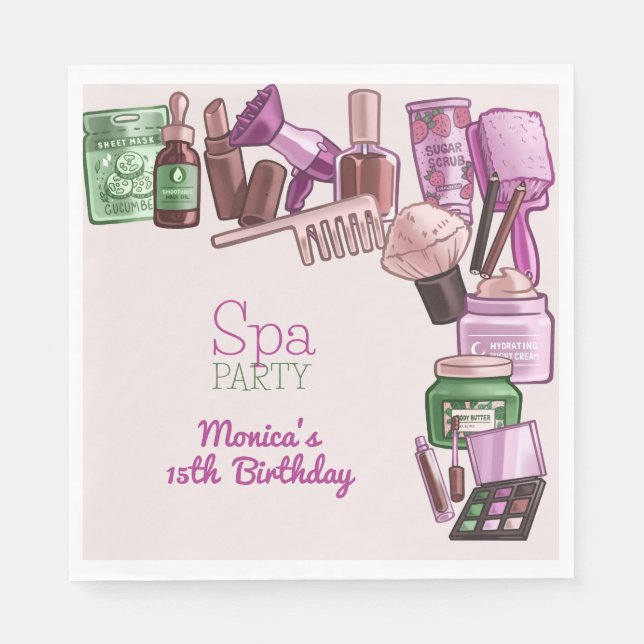 Beauty spa birthday party napkin (Front)