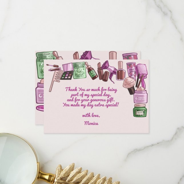 Beauty spa birthday party thank you card (Front/Back In Situ)