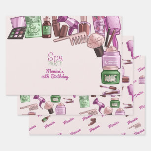 Beauty spa birthday party wrapping paper sheet