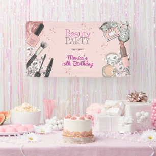 Beauty spa girly dusty rose birthday party banner