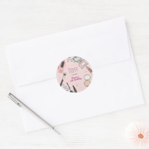 Beauty spa girly dusty rose birthday party classic round sticker