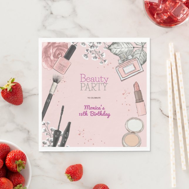 Beauty spa girly dusty rose birthday party napkin (Insitu)