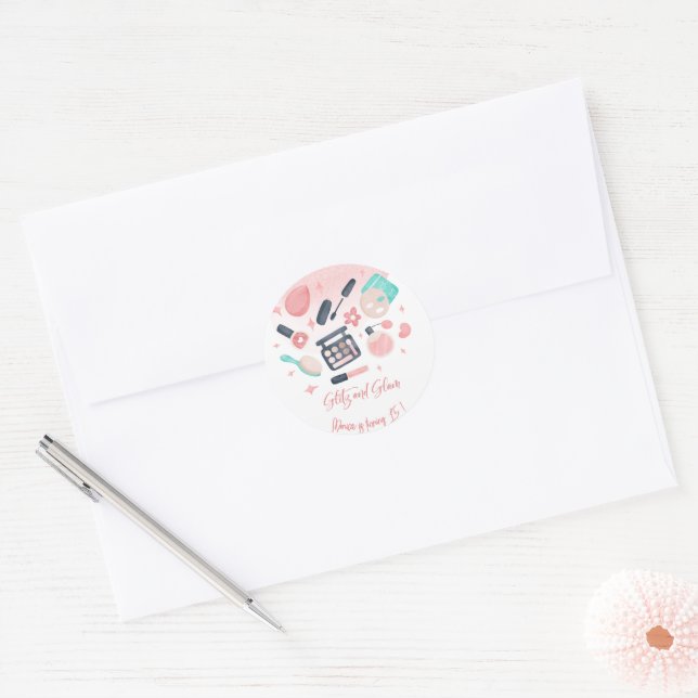 Beauty spa glitz and glam birthday party classic round sticker (Envelope)