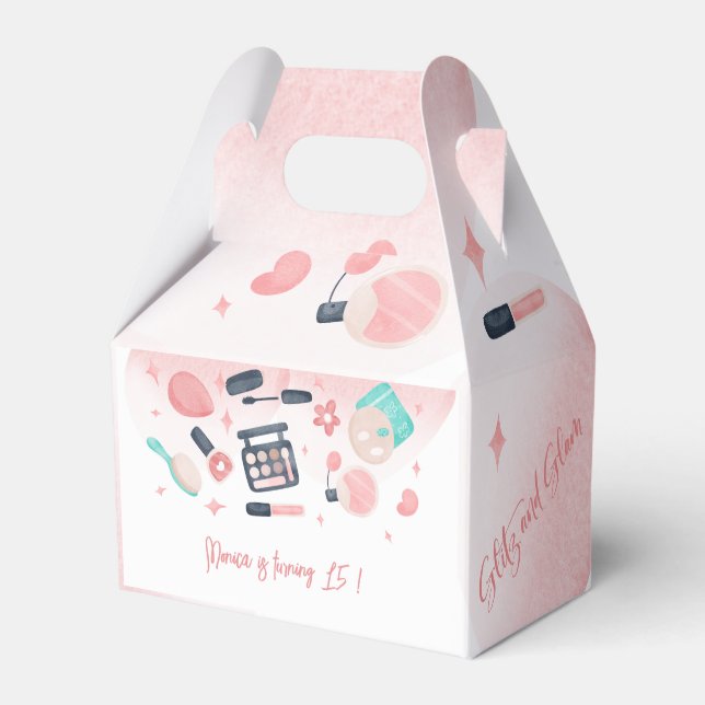 Beauty spa glitz and glam birthday party favor box (Front Side)