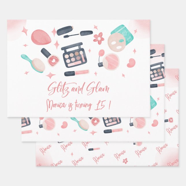 Beauty spa glitz and glam birthday party wrapping paper sheet (Set)