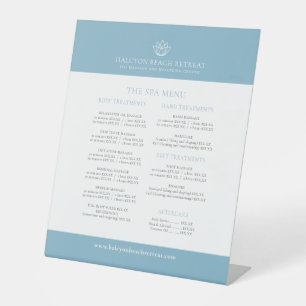 Beauty spa price list blue white lotus logo pedestal sign