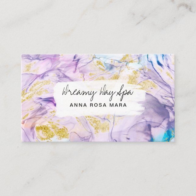 *~* Beauty Spa QR Abstract Rainbow Gold Business Card (Front)