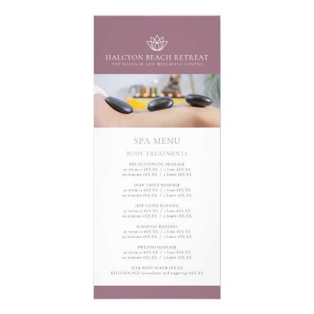 Beauty spa treatment price list menu pink logo (Front)