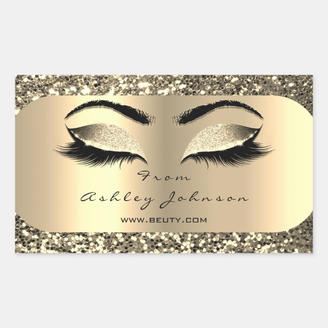 Beauty Sparkly Glitter Gold Lash Eyes From Address Sticker (Front)
