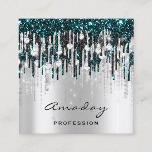 Beauty Studio Hairdresser Makeup Gray Drip Diamond Square Business Card