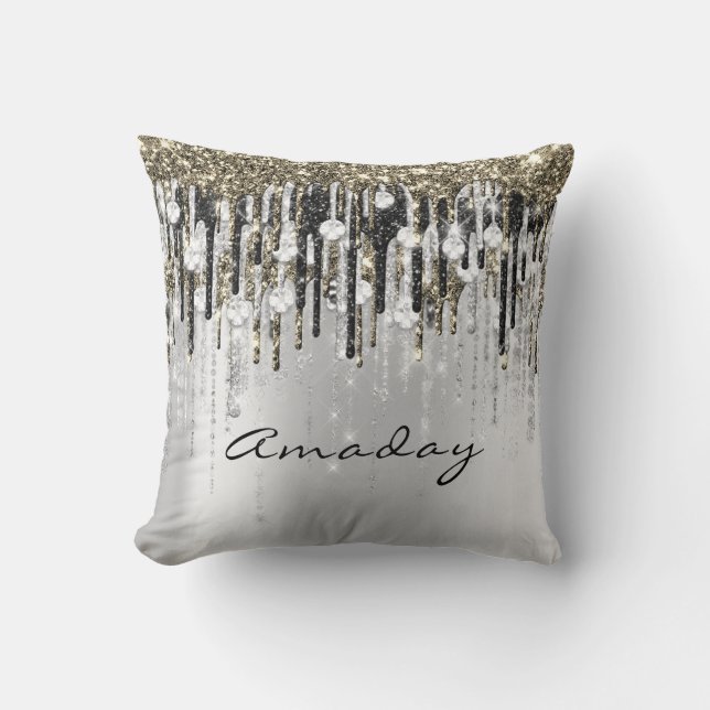 Beauty Studio Hairdresser Makeup Grey Gold Diamond Throw Pillow (Front)
