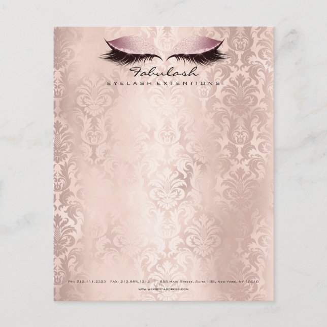 Beauty Studio Lashes Makeup Stylist Damask Pink Flyer (Front)