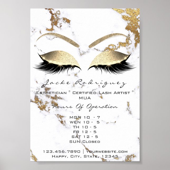 Beauty Studio Opening Hours Salon Lashes Marble Poster (Front)