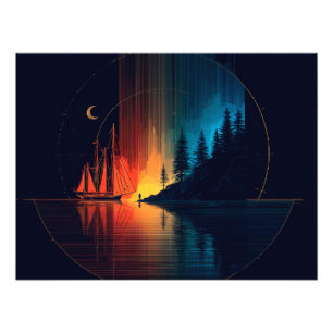 Beauty & Terror, ships, moon, and northern lights Photo Print