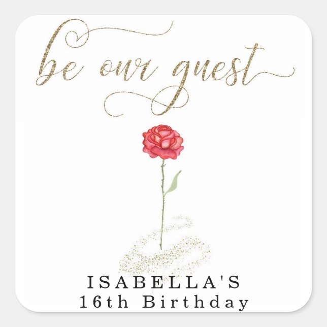 Beauty & the Beast Birthday Bridal Wedding Square Sticker (Front)