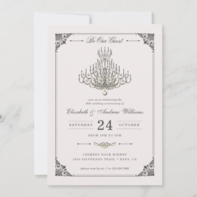 Beauty & the Beast Chandelier Wedding Anniversary Invitation (Front)