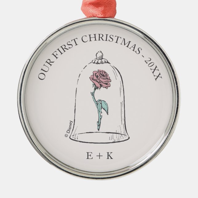Beauty & the Beast | Our First Christmas - Wedding Metal Ornament (Front)
