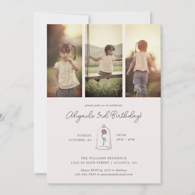 Beauty & The Beast Rose Birthday | Photo Collage Invitation (Front)