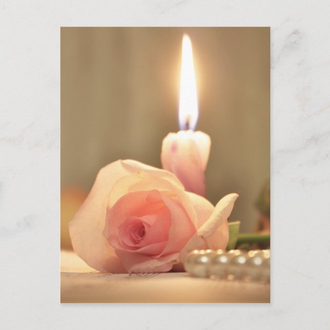 Beauty treatment-pink rose and candle postcard (Front)