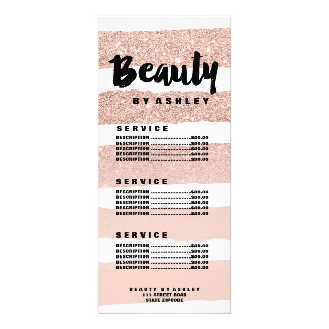 Beauty typography rose stripe gold price list side rack card (Front)