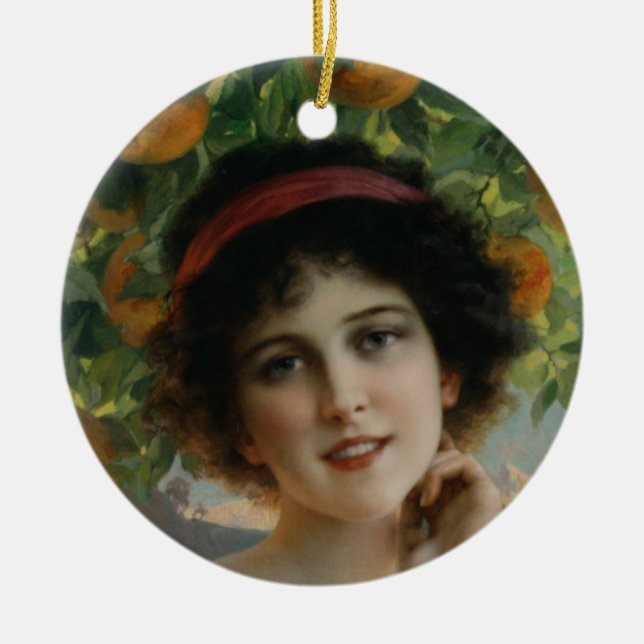 Beauty Under the Orange Tree Ceramic Ornament (Front)
