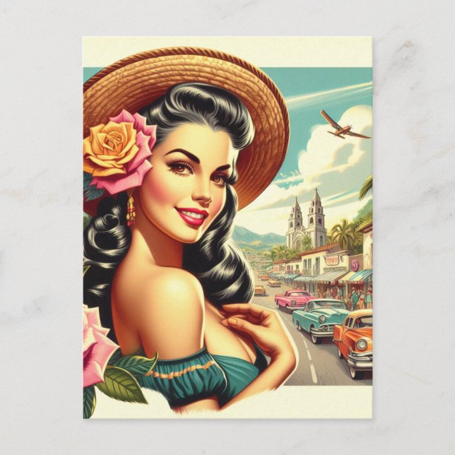 Beauty Vintage Woman Illustration Postcard (Front)