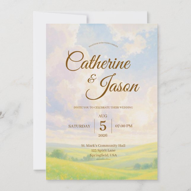 Beauty Watercolor Scenery Wedding Invitation (Back)